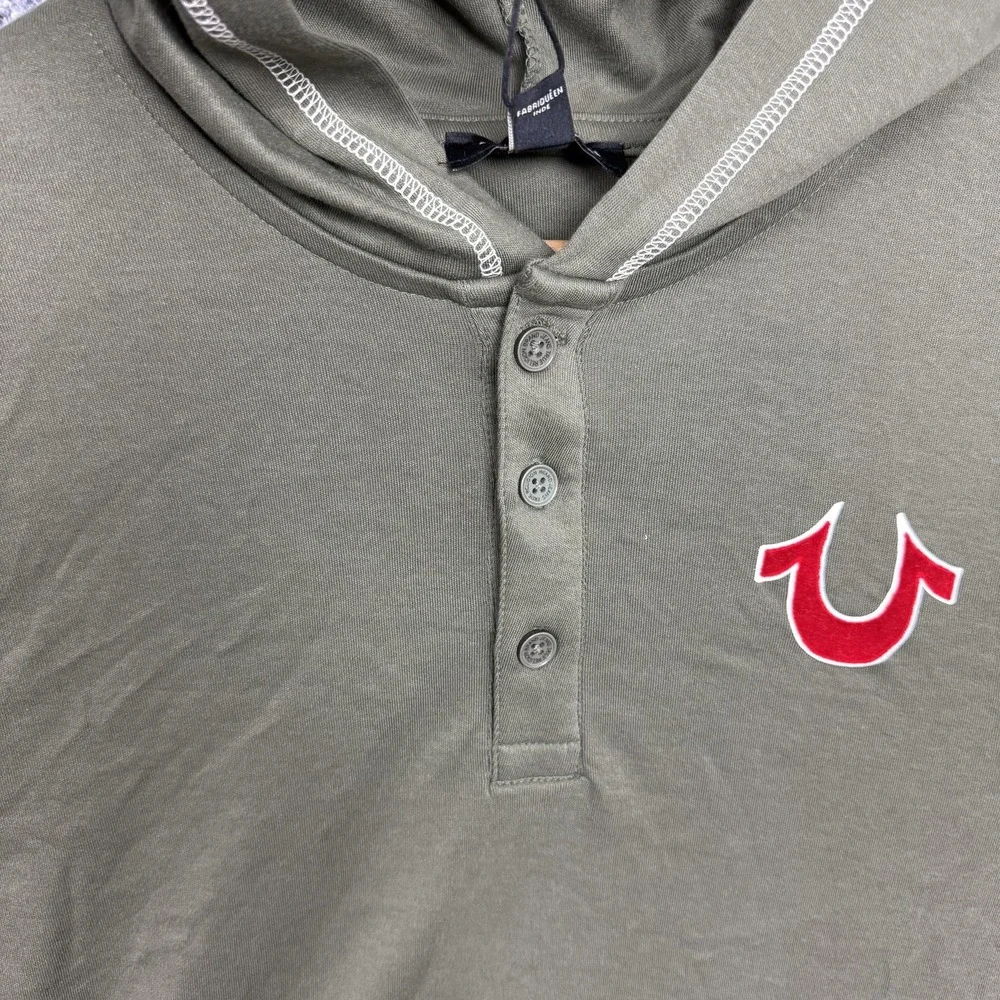 True Religion Hoodie Adult Small Green Hooded Flock Henley Shirt Graphic Men S